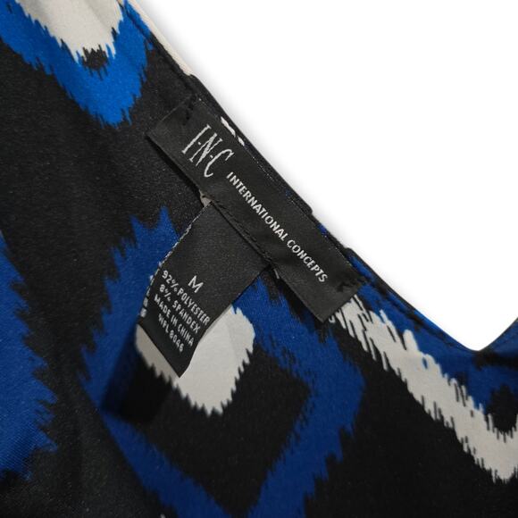 INC International Concepts Women’s Blue Black Geometric Wrap Dress – Size Med - Picture 7 of 9